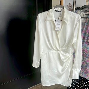 New With Tags! Zara Short Satin Effect Dress Size S White Ref 9492/650